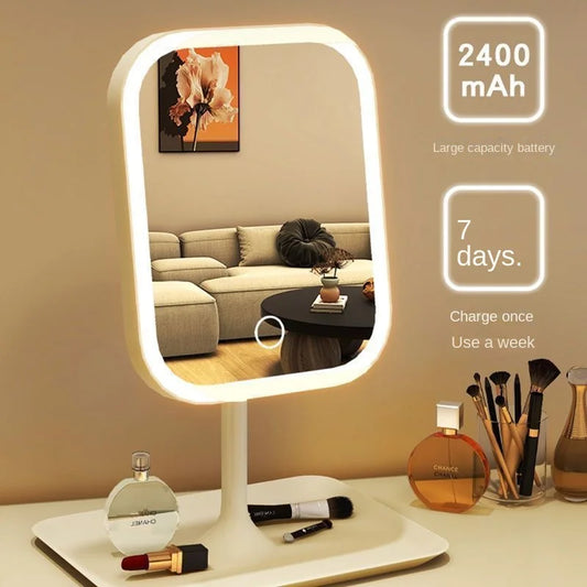 Niche Desktop Vanity Mirror 3 Color Light LED Makeup Mirror Touching Mirror Women Bedroom Dressing Mirror